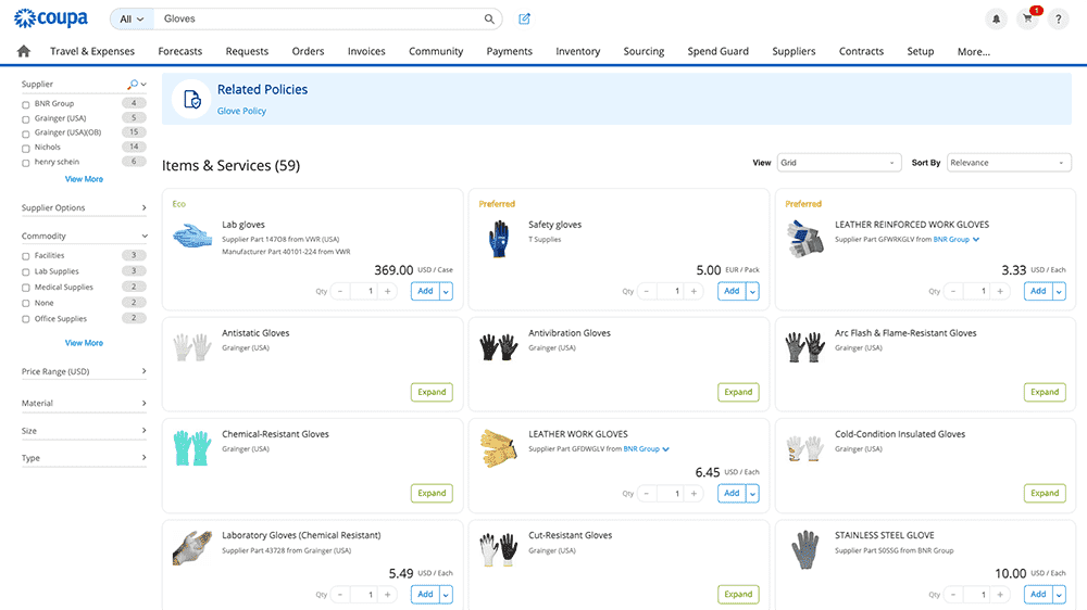 SAP Ariba vs Coupa: A CPO's guide to choosing the right procurement platform in 2026 5 Gloves search results 1.png